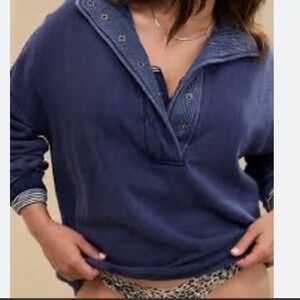 Aerie Getaway Quarter Snap Sweatshirt Navy